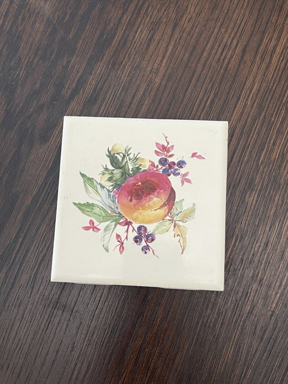 Vintage Watercolor Peach fruit kitchen Knox Tile Aztec Colorful